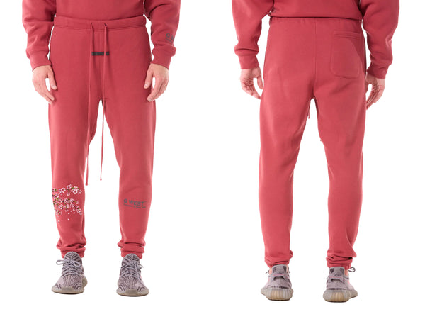G West Life Styles Mens Printed Cherry Blossom Jogger - Brick Red Mens Style : Gwpj2001