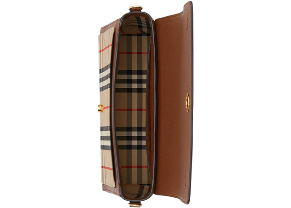 Vintage Check and Leather Note Crossbody Bag Tan