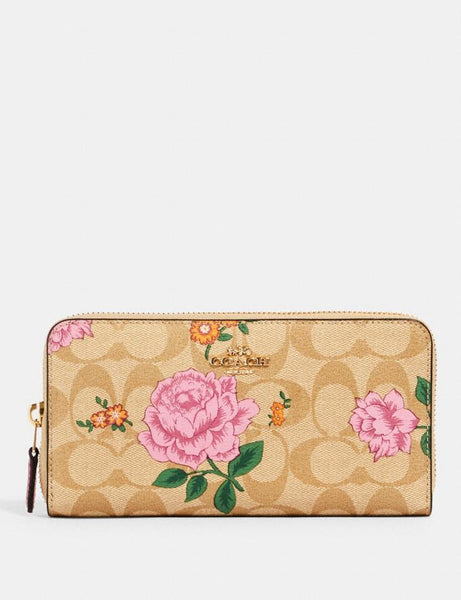 Accordion Zip Wallet in Signature Canvas With Prairie Rose Print style# 2859 Im/Khaki Multi