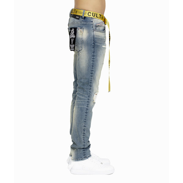 Cult Of Individuality Rocker Slim Belted Stretch Jeans Mens Style : 621b11-rs01j