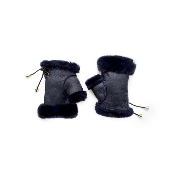 Fingerless Mink Trim Gloves