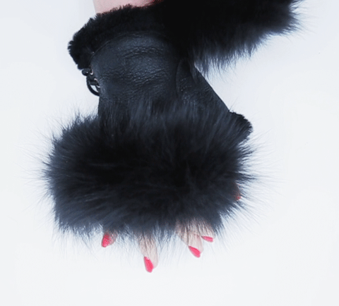 Fingerless Mink Trim Gloves
