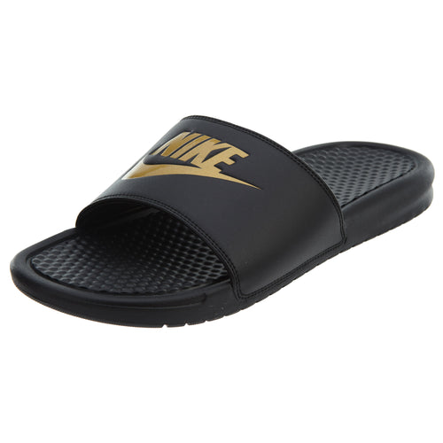 Nike Benassi JDI Black Metallic Gold Logo Slide Mens Style :343880