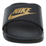 Nike Benassi JDI Black Metallic Gold Logo Slide Mens Style :343880