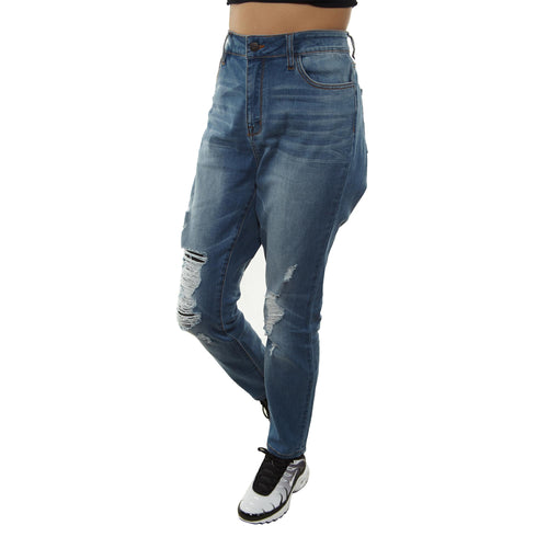 Cello Plus Mid Rise Dbl Roll Cuff Destroyed 27inch Ankle Skinny Jeans Womens Style : Ab76245p-1