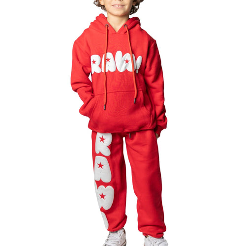 Rawyalty Star White Puff Hoodie And Jogger Set Little Kids Style : Rtjs004