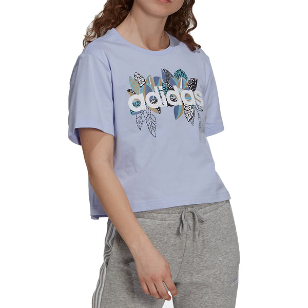 Adidas X Farm Rio Print Boyfriend Cropped Cotton Logo Tee Womens Style : Gs4165