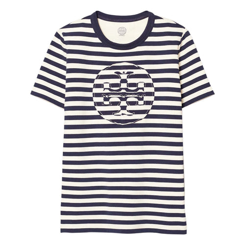 Tory Burch Stripe Logo T-shirt Womens Style : 63871