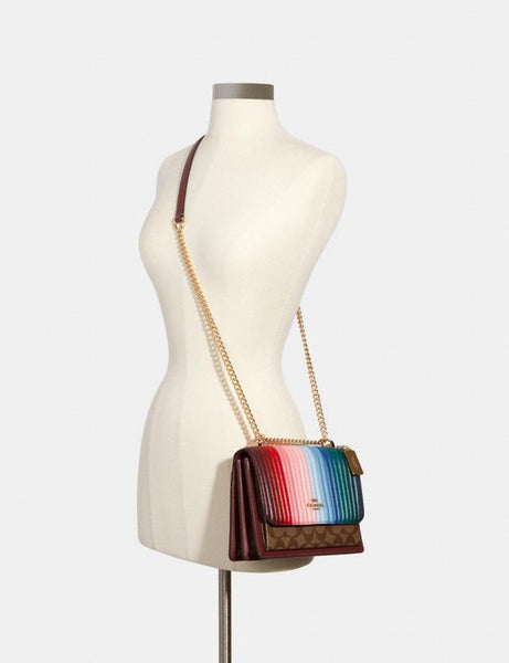 Klare Crossbody With Rainbow Linear Quilting style# C1466 Im/Khaki/Candy Pink Multi
