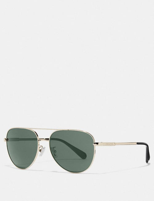 Coach Cooper Pilot Sunglasses Style # L1055 Shiny Light Gold/Green Solid